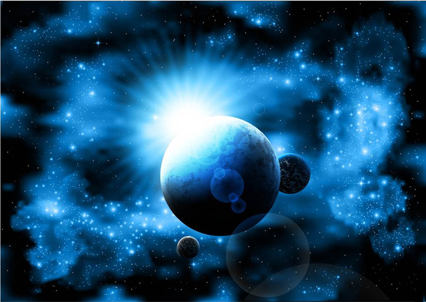 Dark Space planet vector Background. Sunrise in space - Διάνυσμα, εικόνα