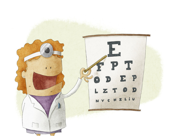 Female oculist doctor pointing on a eyesight test chart - Photo, Image