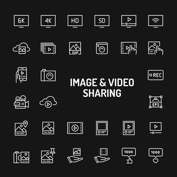 Videos & Bilder teilen einfache Zeilensymbole - Vektor, Bild
