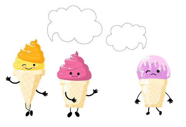 desserts are talking. meme for postcard. three types of ice cream. - Vector, Image