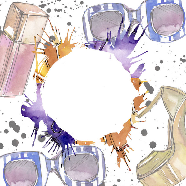 Fashionable sketch in a watercolor style element. Watercolour background illustration set. Frame border ornament square. - 写真・画像