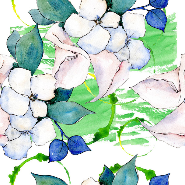 Bouquet loral botanical flowers. Watercolor background illustration set. Seamless background pattern. - Valokuva, kuva