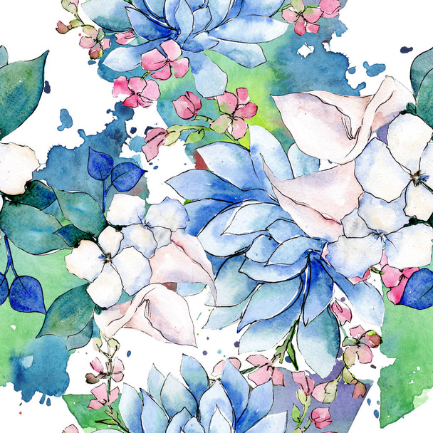 Bouquet loral botanische Blumen. Aquarell Hintergrundillustration Set. nahtloses Hintergrundmuster. - Foto, Bild