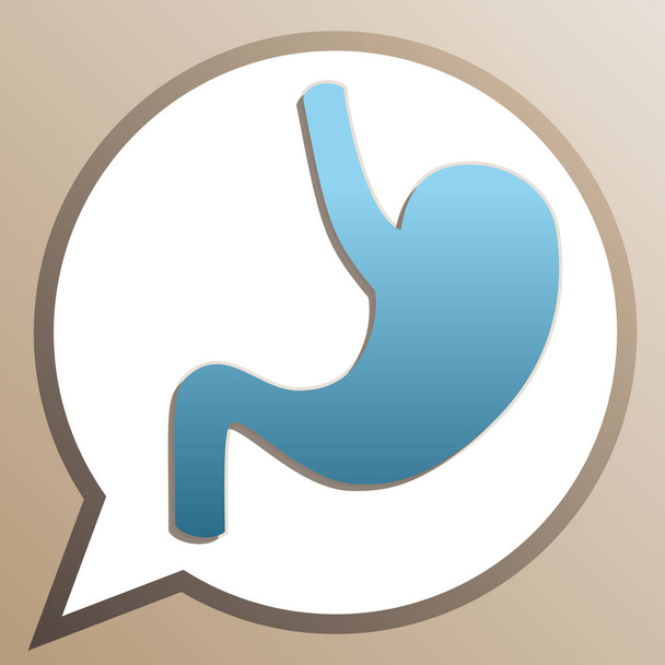 Human anatomy. Stomach sign. Bright cerulean icon in white speec - Vector, Image