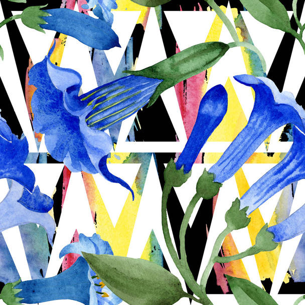 Blue brugmansia floral botanical flowers. Watercolor background illustration set. Seamless background pattern. - Φωτογραφία, εικόνα