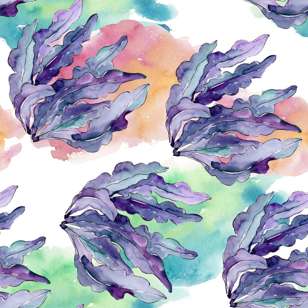 Violet aquatische onderwaternatuur koraalrif. Aquarel illustratie set. Naadloos achtergrond patroon. - Foto, afbeelding