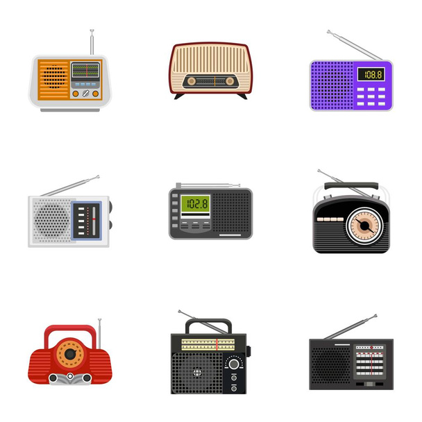 Radio tuner icon set, flat style - Διάνυσμα, εικόνα