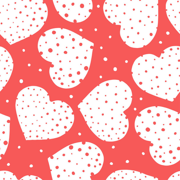 Seamless pattern with white hearts on red background. Valentine s day. - Vector, afbeelding