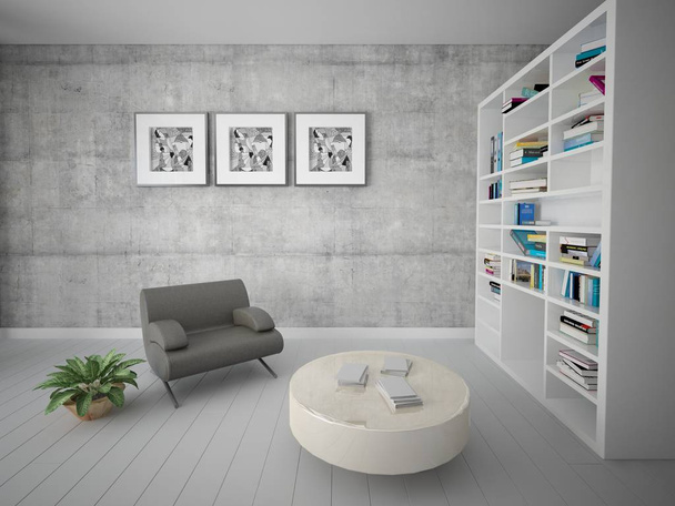 Preencha a sala de estar original com uma poltrona confortável e elegante pano de fundo hipster
. - Foto, Imagem