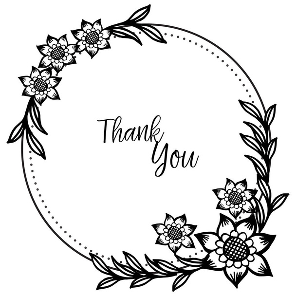 Lettering design thank you, with vintage flower frame, template of card. Vector - Vector, Image