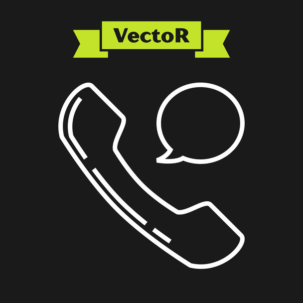 White line Telephone handset and speech bubble chat icon isolated on black background. Phone sign. Vector Illustration - Vector, Image