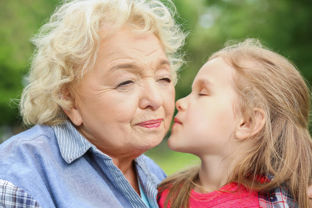 Retrato de menina bonito com avó ao ar livre
 - Foto, Imagem