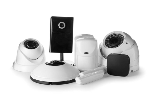 Different equipment of security system on white background - Photo, Image