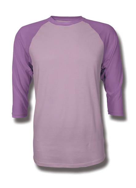 Pasting your graphic into this Front View Three Quarter Sleeves Baseball Tshirt Mock Up In Pink Lavender Color, Showcase your designs like a graphic design pro - Photo, Image