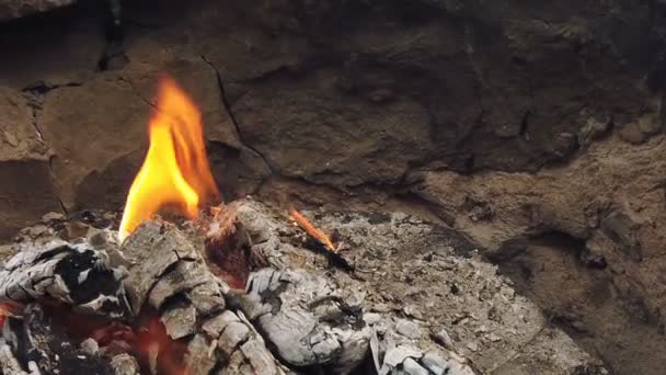 Pohled na zářící uhlí a plamen v grilovacím grilu - Záběry, video