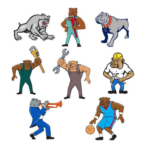 Bulldog conjunto de dibujos animados de mascotas
 - Vector, imagen
