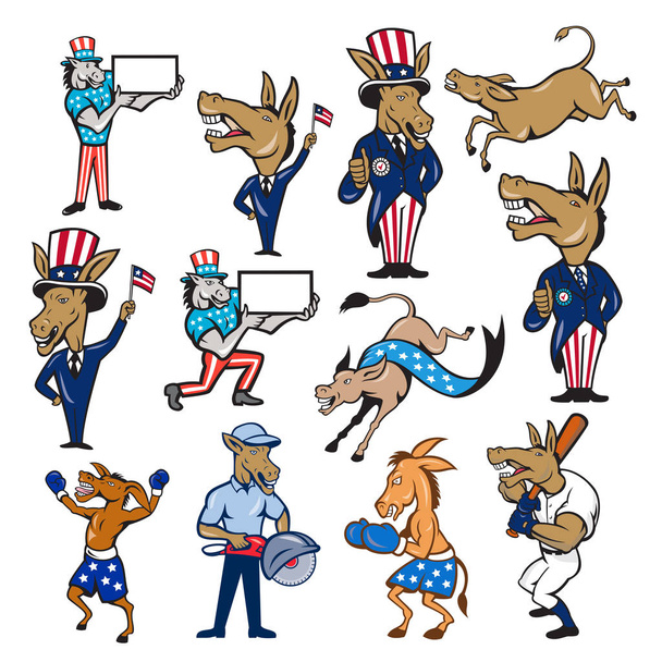 Donkey Mascot Cartoon Set - Vector, Image