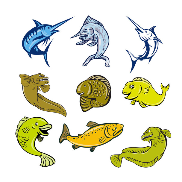 Θαλάσσια ζωή ζώα σετ κινουμένων σχεδίων - Διάνυσμα, εικόνα