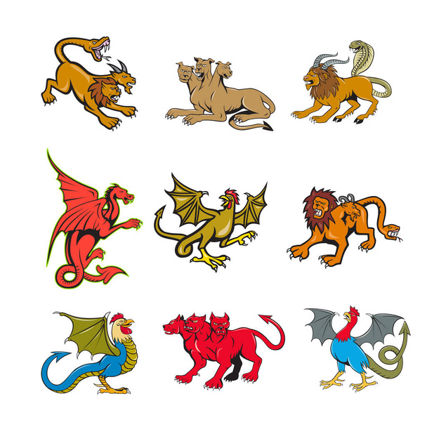 Conjunto de mascotas de criatura mítica
 - Vector, Imagen