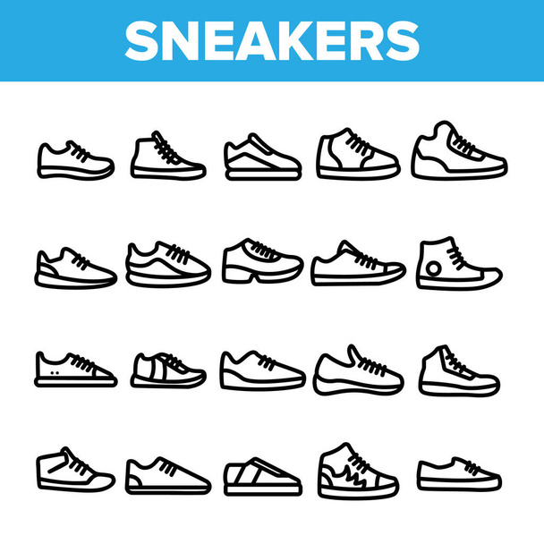Collection Sneakers Thin Line Icons Set Vector - Vector, Image