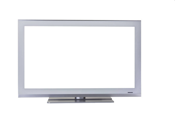Ασημένια τηλεόραση με οθόνη απομονωμένη σε λευκό φόντο. Γκρο πλαν. - Φωτογραφία, εικόνα