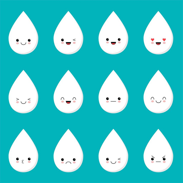 Milk drop cartoon with emotions. Cute drop with expression - Vector, Image