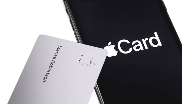 iPhone with Apple Card logo on the screen  - Foto, imagen