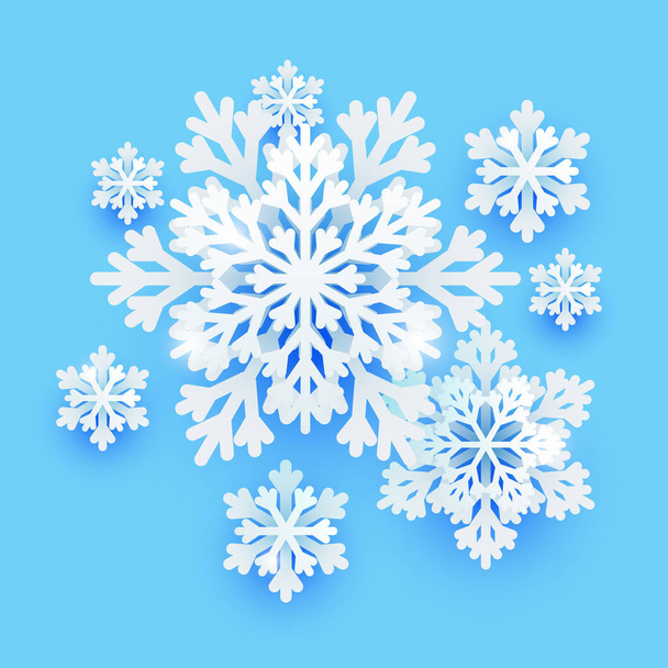 Winter Papier Schneeflocken auf blauem Hintergrund  - Vektor, Bild