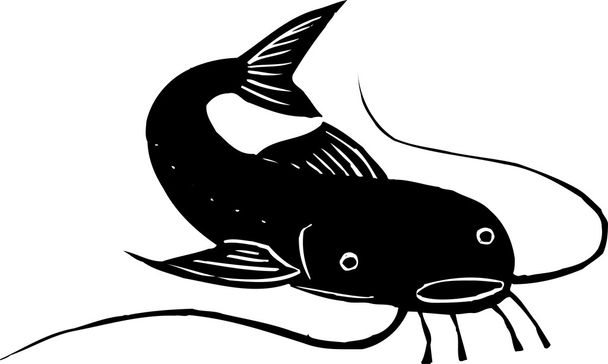 Woodcut illustration of Catfish - Vektori, kuva