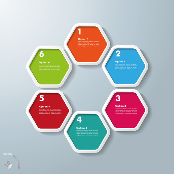 6 Colored Hexagon Infographic - Διάνυσμα, εικόνα