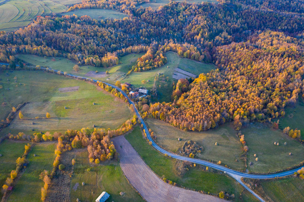 Aerial picture of a countryside village road - Fotoğraf, Görsel
