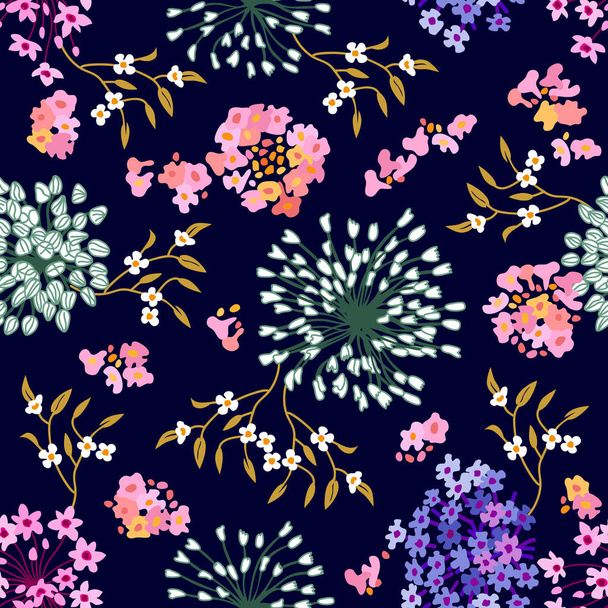 Patrón floral oscuro con inflorescencias
. - Vector, Imagen