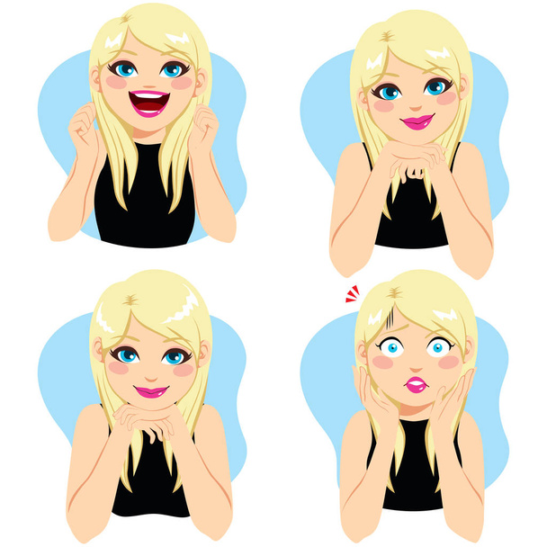 Blonde Woman Facial Expressions - ベクター画像