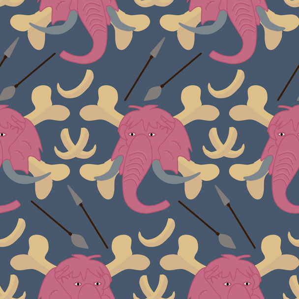 Huesos y mamut rosa en un diseño de patrón sin costuras
 - Vector, imagen