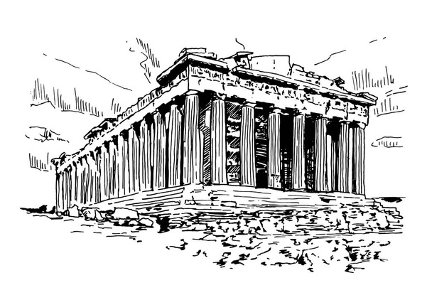 Parthenon In Athens Vektör Çizim Ilıtması - Vektör, Görsel
