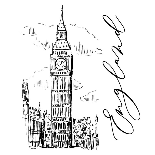 Big Ben In London Vector Sketch Illustration - Vector, Image