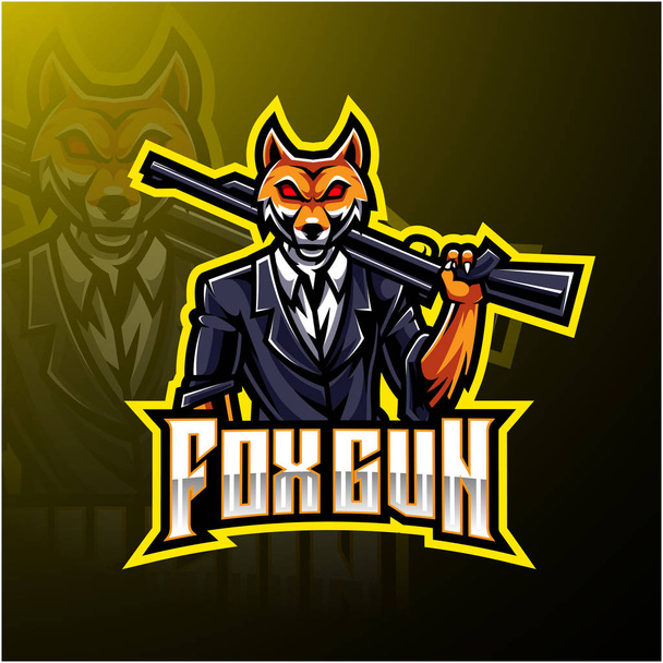 Fox pisztoly eSport logo tervezés - Vektor, kép