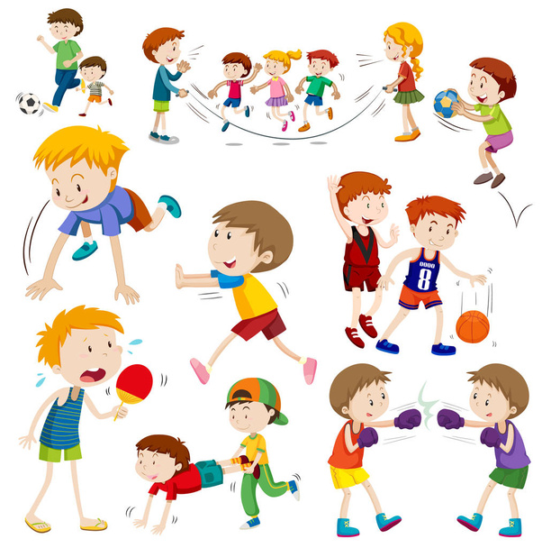 Ευτυχισμένα παιδιά σε διάφορες ενέργειες - Διάνυσμα, εικόνα