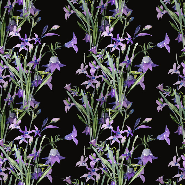 Field watercolor flowers on a colored background.Pattern seamless of stylized bells. - Photo, Image