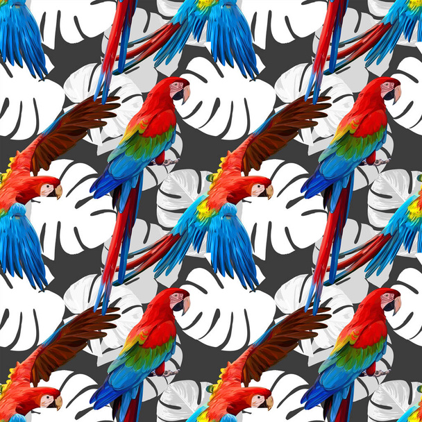 Parrot Ara Vector Seamless Pattern - Вектор,изображение