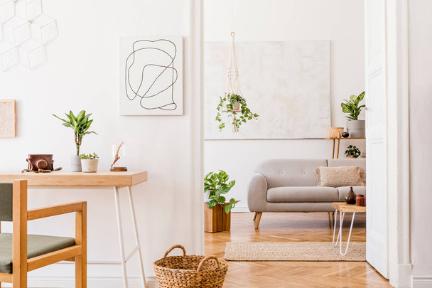 The design boho interior of living room in cozy apartment withh  elegant personal accessories.  - Foto, Bild