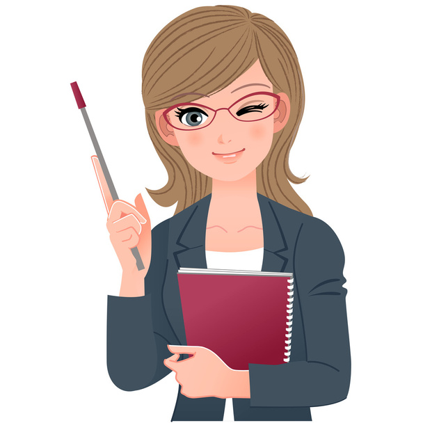 Female lecturer winking with pointer stick - Vector, Image