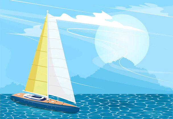 Sailing ship banner in cartoon style - Vector, Image
