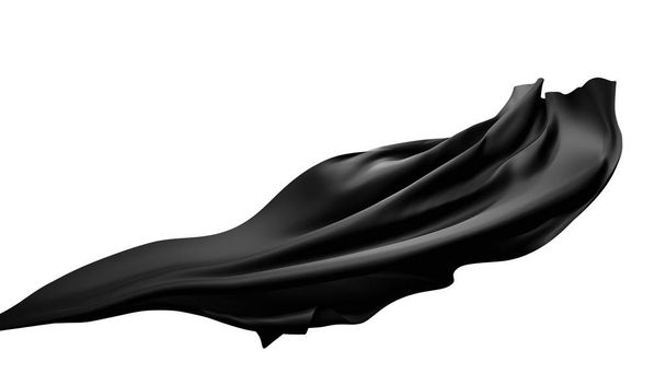 Black fabric cloth flrying the wind isolated on white background with clipping path 3D render - Photo, Image