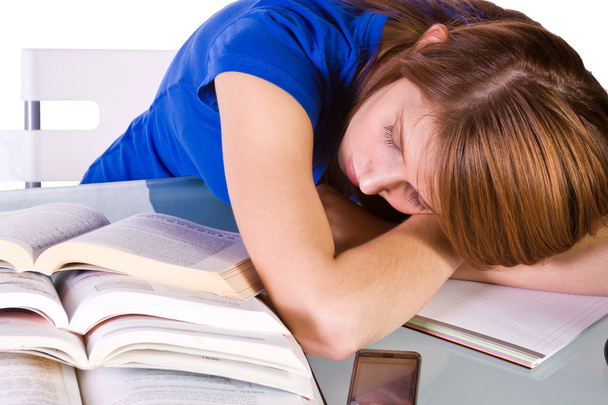 College Student Sleeping on her Desk - Foto, immagini