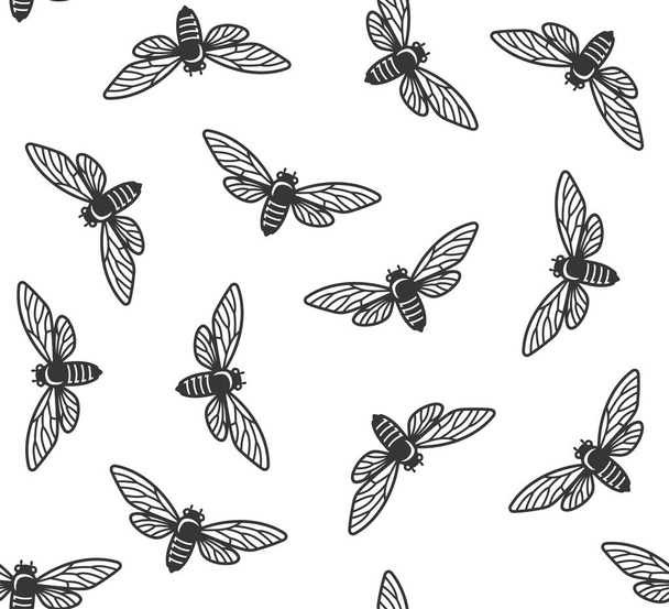 Cicada Insects Seamless Pattern with White Background. Vector - Vetor, Imagem