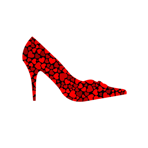 κόκκινο παπούτσι με καρδιές - Διάνυσμα, εικόνα