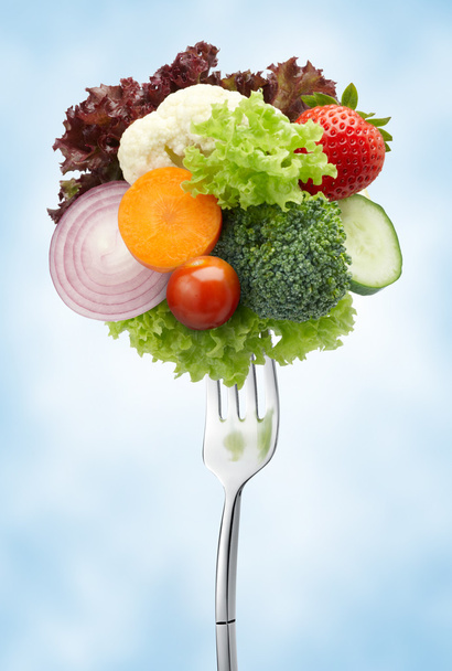 variety of vegetables on fork - Photo, image
