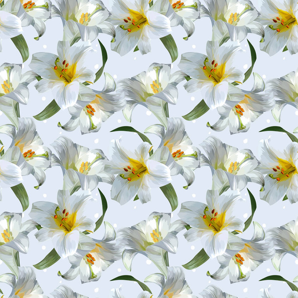 White Lily Vector Illustration Seamless Pattern - Vector, Imagen