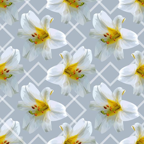White Lily Vector Illustration Seamless Pattern - Vetor, Imagem